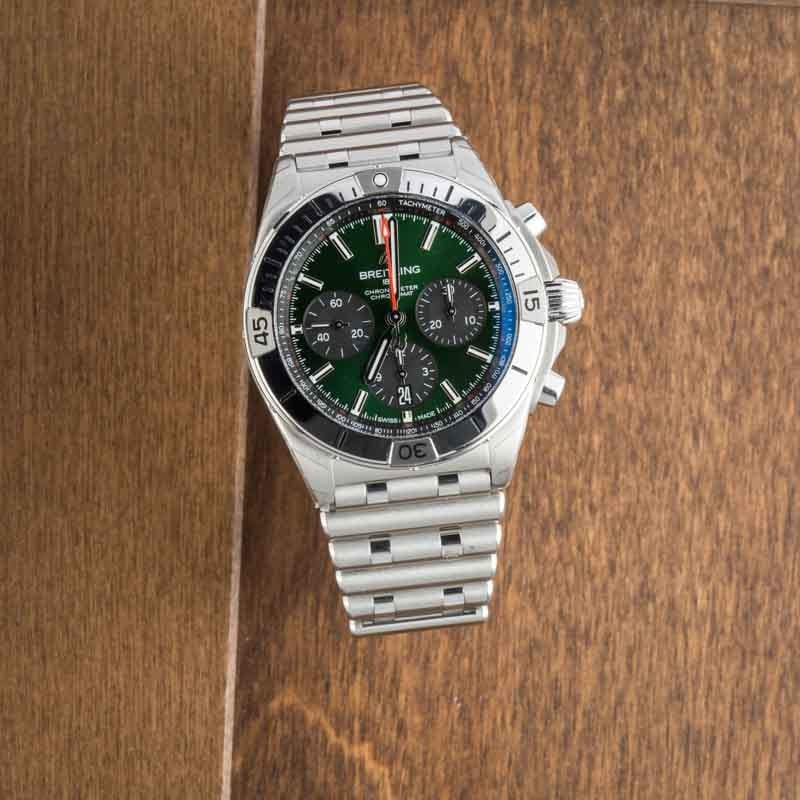 men's breitling chronomat b01 42 stainless steel green dial