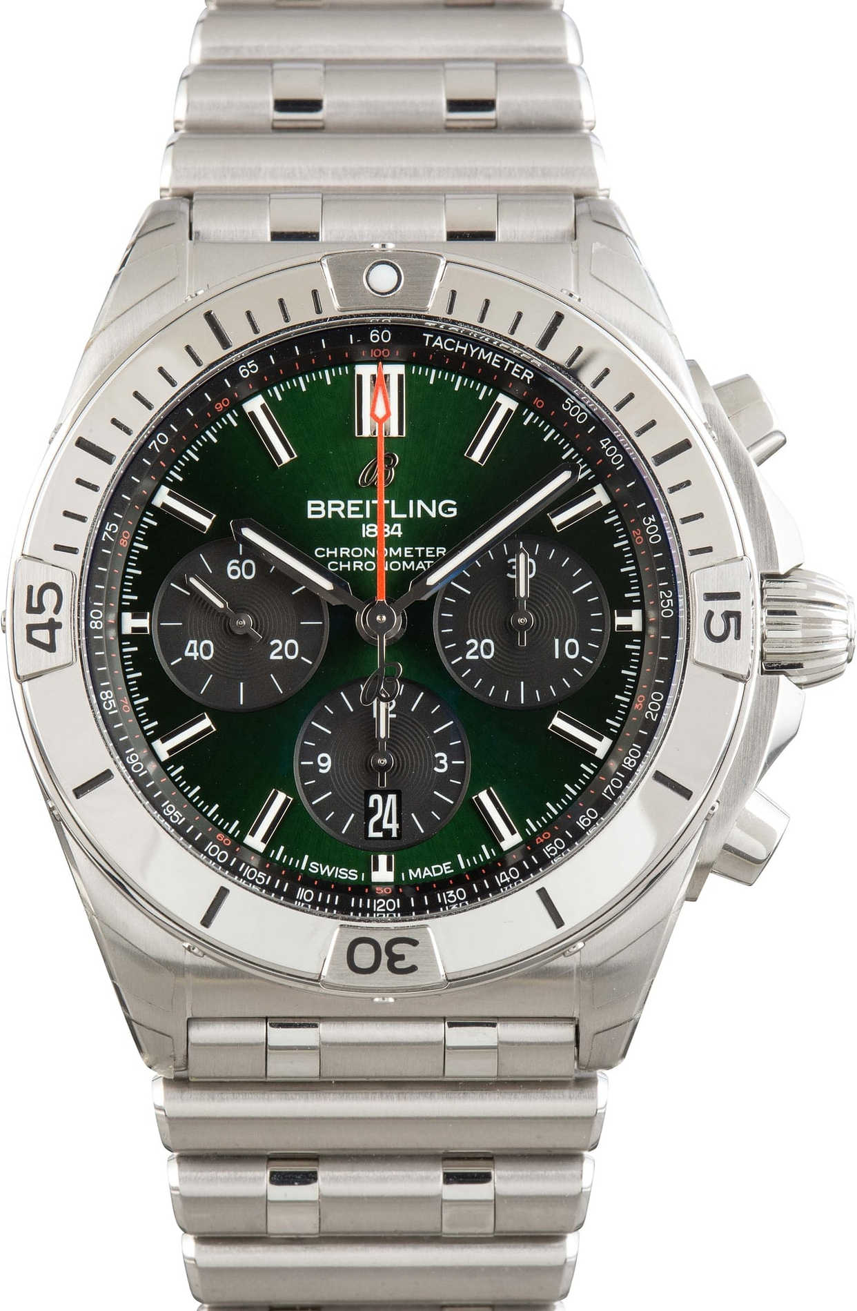 men's breitling chronomat b01 42 stainless steel green dial