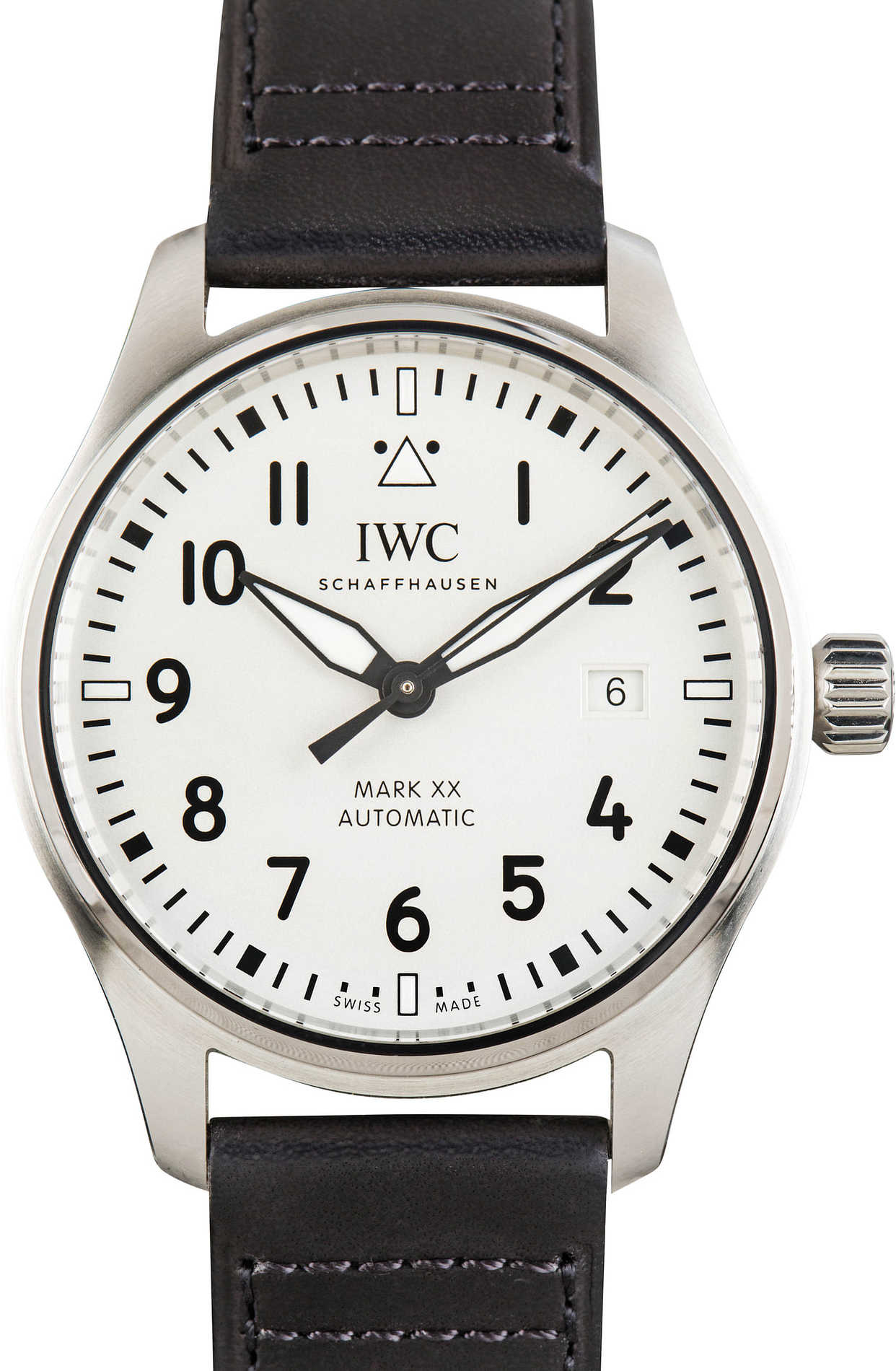 pre owned iwc pilot’s watch mark xx iw328207 silver dial