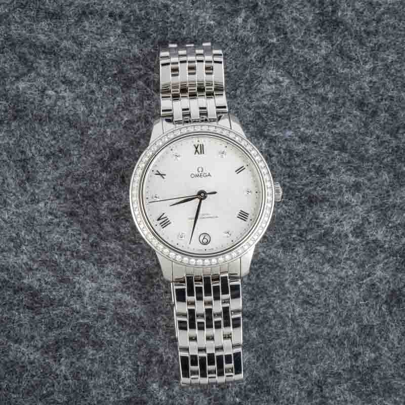 omega stainless steel de ville prestige silver diamond dial